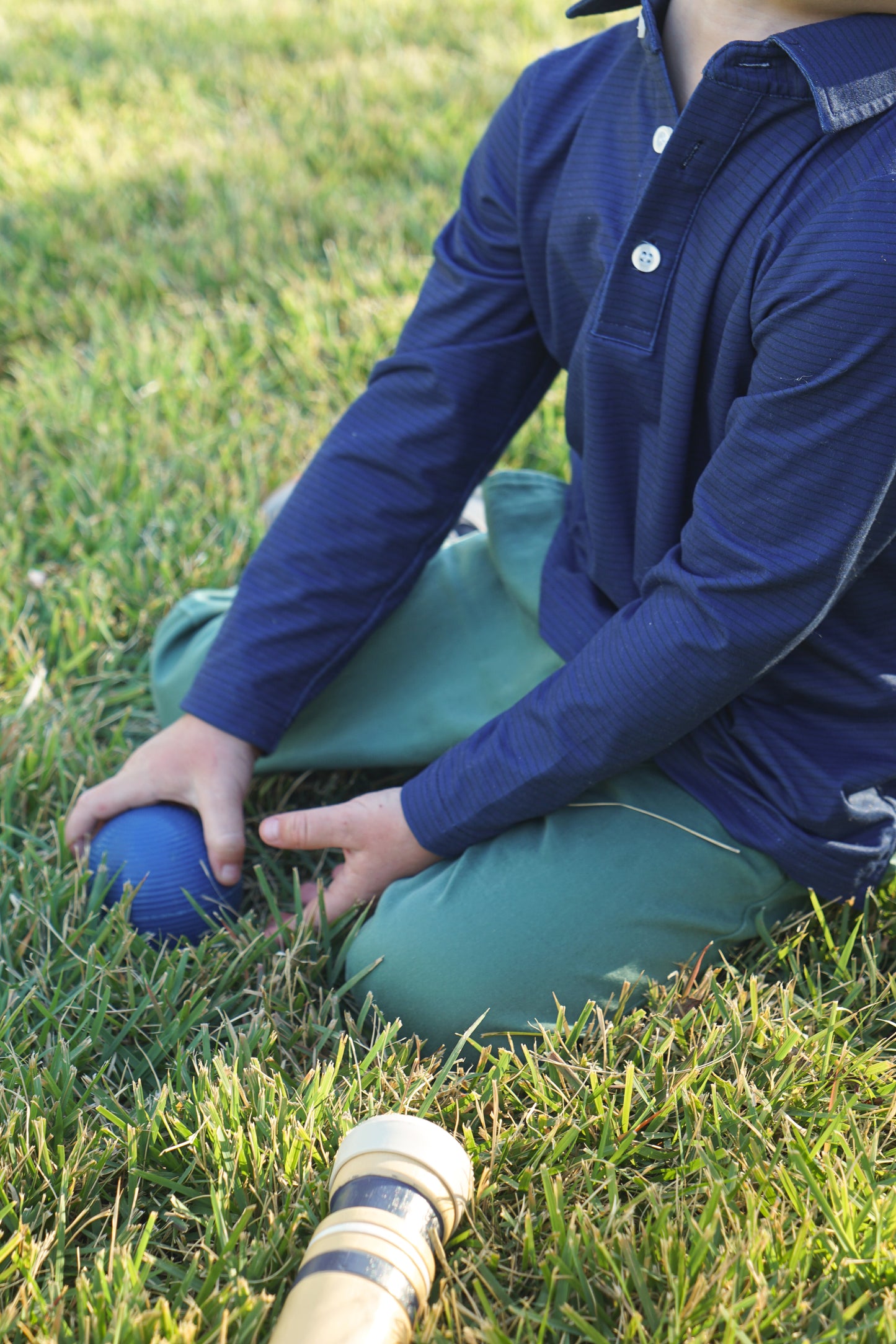 Performance Polo- Long Sleeve Navy Stripe Polo
